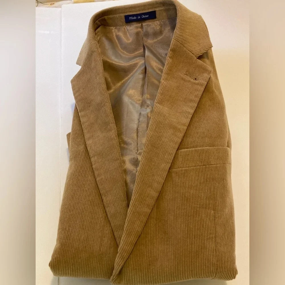 Alan Flusser Corduroy Blazer Jacket Men’s 40R Brown Tan Two Button Sport Coat